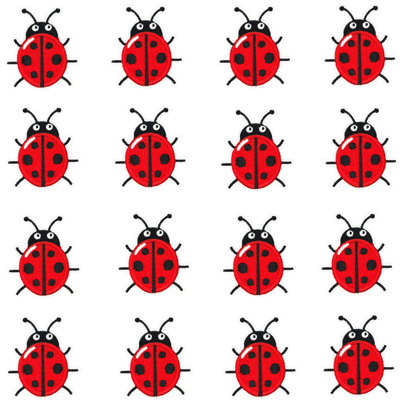 Embroidery Lady Bug - 16 piezas/lote, parches de mariposas rojas,
