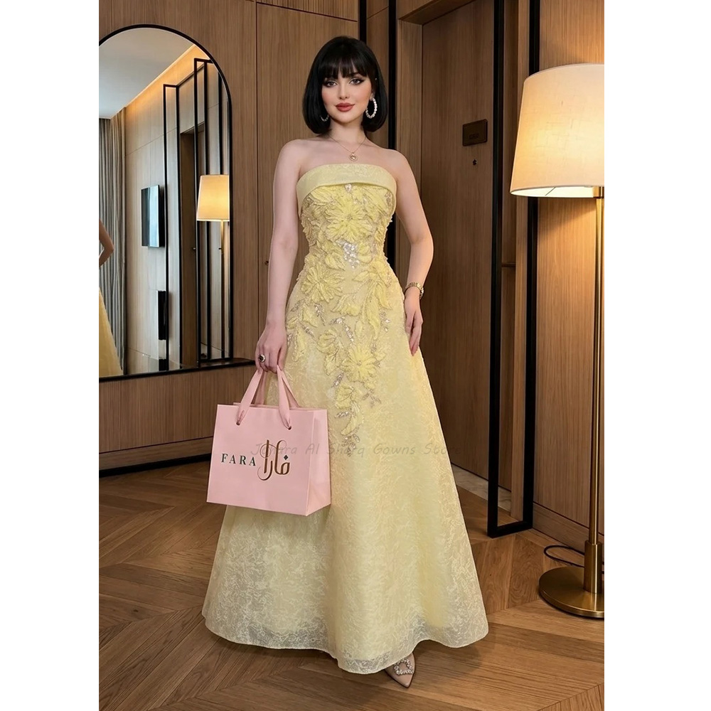 Embroidery Yellow Dress - Vestido de noche de corte en