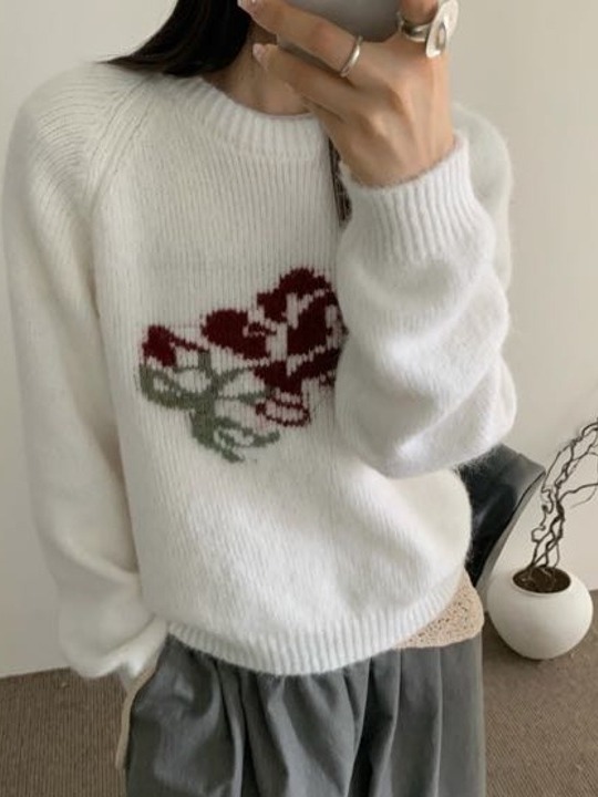 Suéter de Punto Retro Coreano  - Embroidery Rose reseña y precio